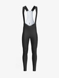 Men’s double layer thermal fleeced black cycling bib tights with white mesh back panel and padded shoulder straps